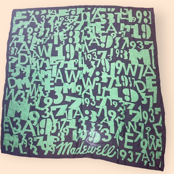 Madewell Women’s Scarf Navy Blue Green Rare Numbers Letters Square 36 x … - Picture 1 of 6